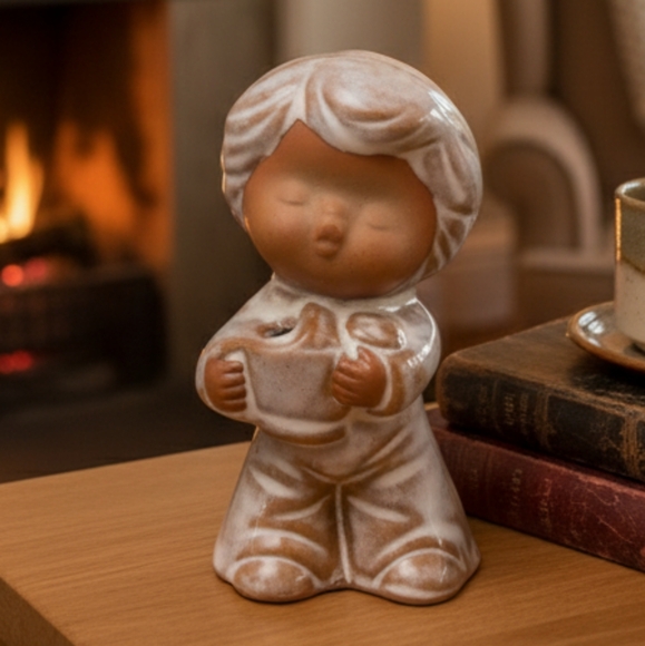 Vintage Boy With Vase Glazed Ceramic Figurine - Picture 1 of 8